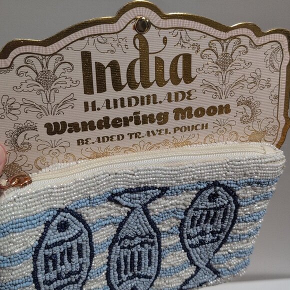 NWT Handmade India Fish/Sardine Beaded Travel Pouch Viral TikTok Wondering Moon - Picture 3 of 5